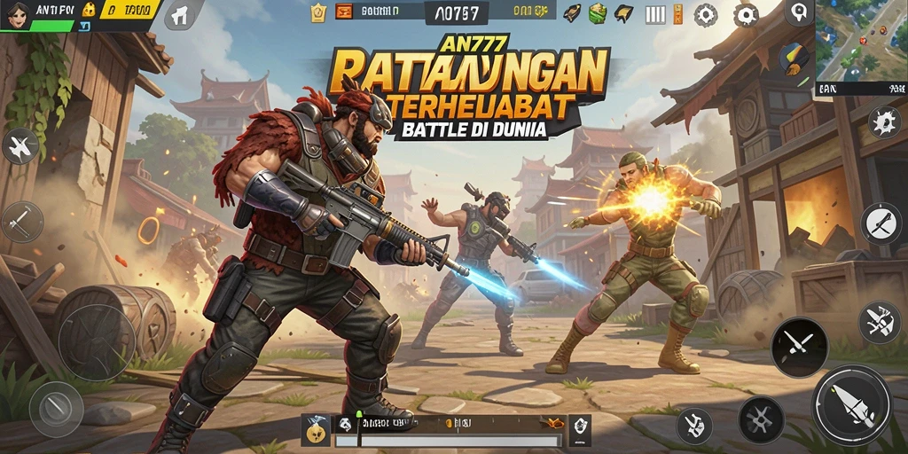 Screenshot AN777 menampilkan aksi seru dalam pertempuran Battle Royale.