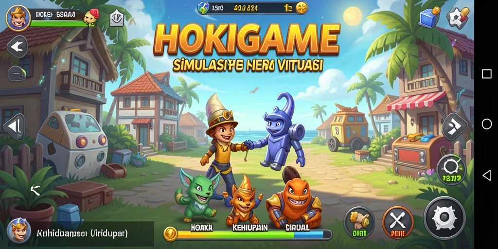 Screenshot gameplay HOKIGAME menampilkan berbagai aktivitas dalam simulasi kehidupan.
