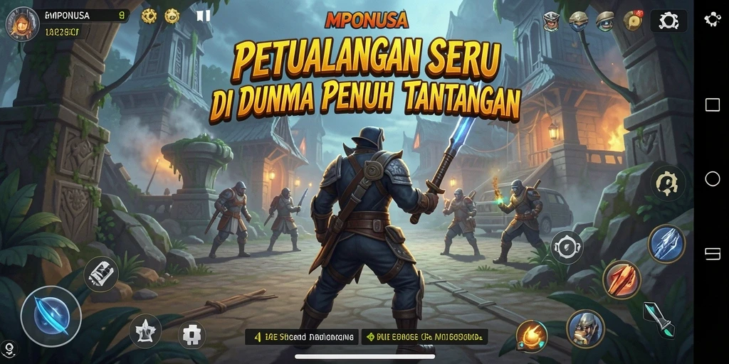Screenshot gameplay MPONUSA menunjukkan petualangan yang mendebarkan dan grafis yang indah.